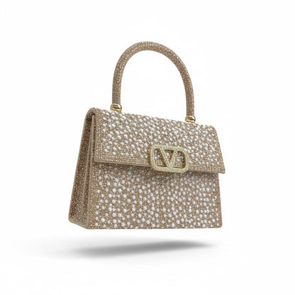 Valentino Garavani Pearl Crystal Top Handle Bag ✨🤍 | Gold Couture Evening Handbag