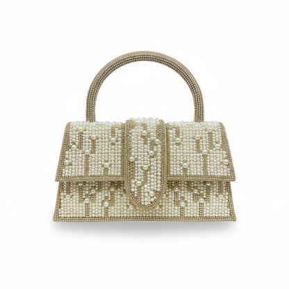 Pearl Monogram Gold Top Handle Bag ✨🤍 | Luxury Embellished Evening Handbag