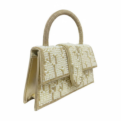 Pearl Monogram Gold Top Handle Bag ✨🤍 | Luxury Embellished Evening Handbag