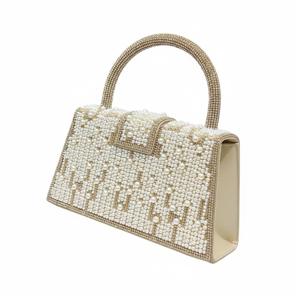 Pearl Monogram Gold Top Handle Bag ✨🤍 | Luxury Embellished Evening Handbag
