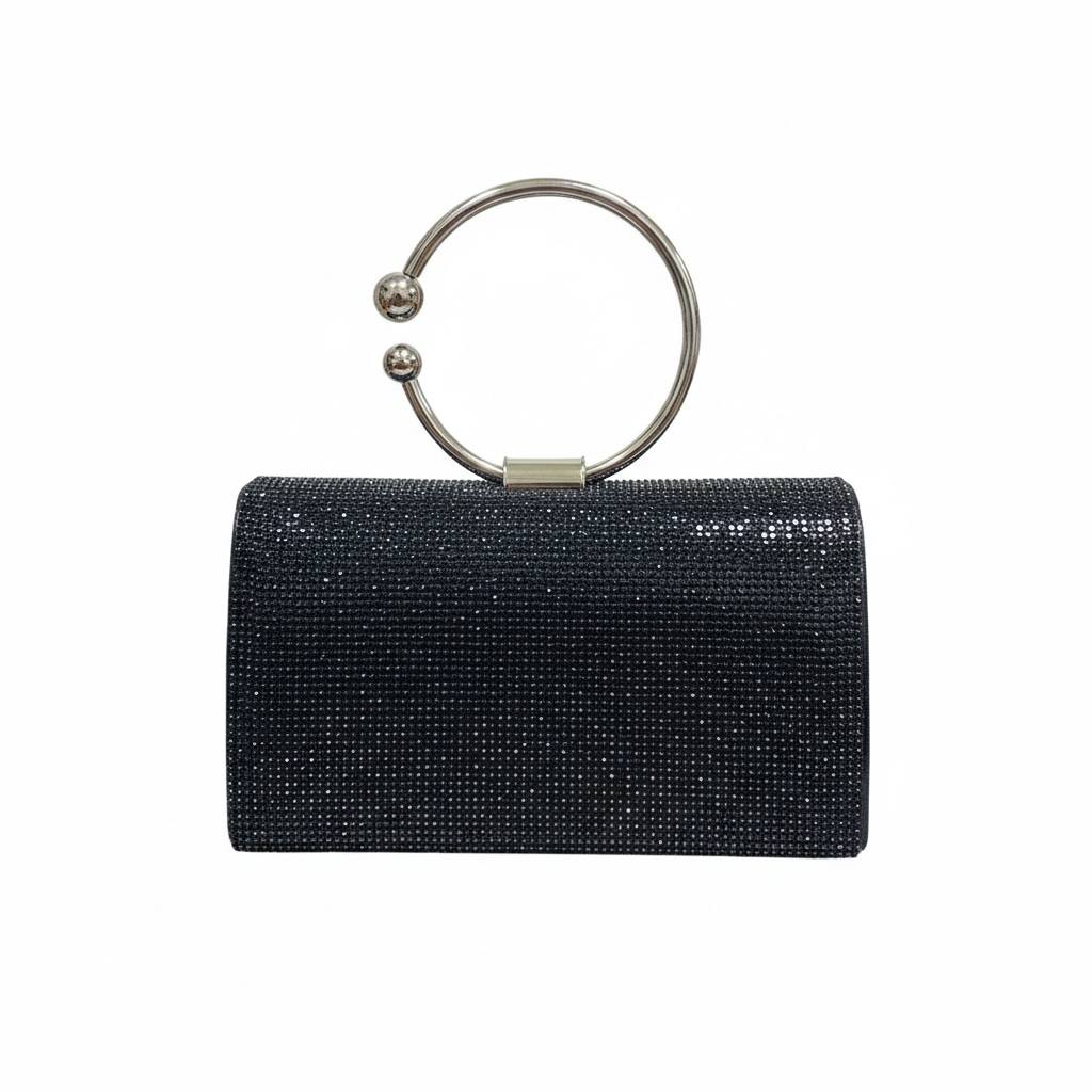 Midnight Crystal Leaf Ring Clutch ✨🖤 | Black Embellished Evening Statement Bag
