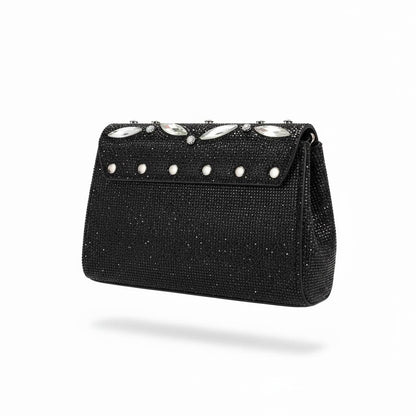 Midnight Crystal Leaf Clutch ✨🖤 | Black Embellished Evening Statement Bag