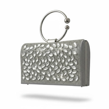Silver Crystal Leaf Ring Clutch ✨🩶 | Luxe Embellished Evening Statement Bag