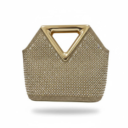 Golden Prism Crystal Handbag ✨💛 | Geometric Metallic Handle Statement Bag