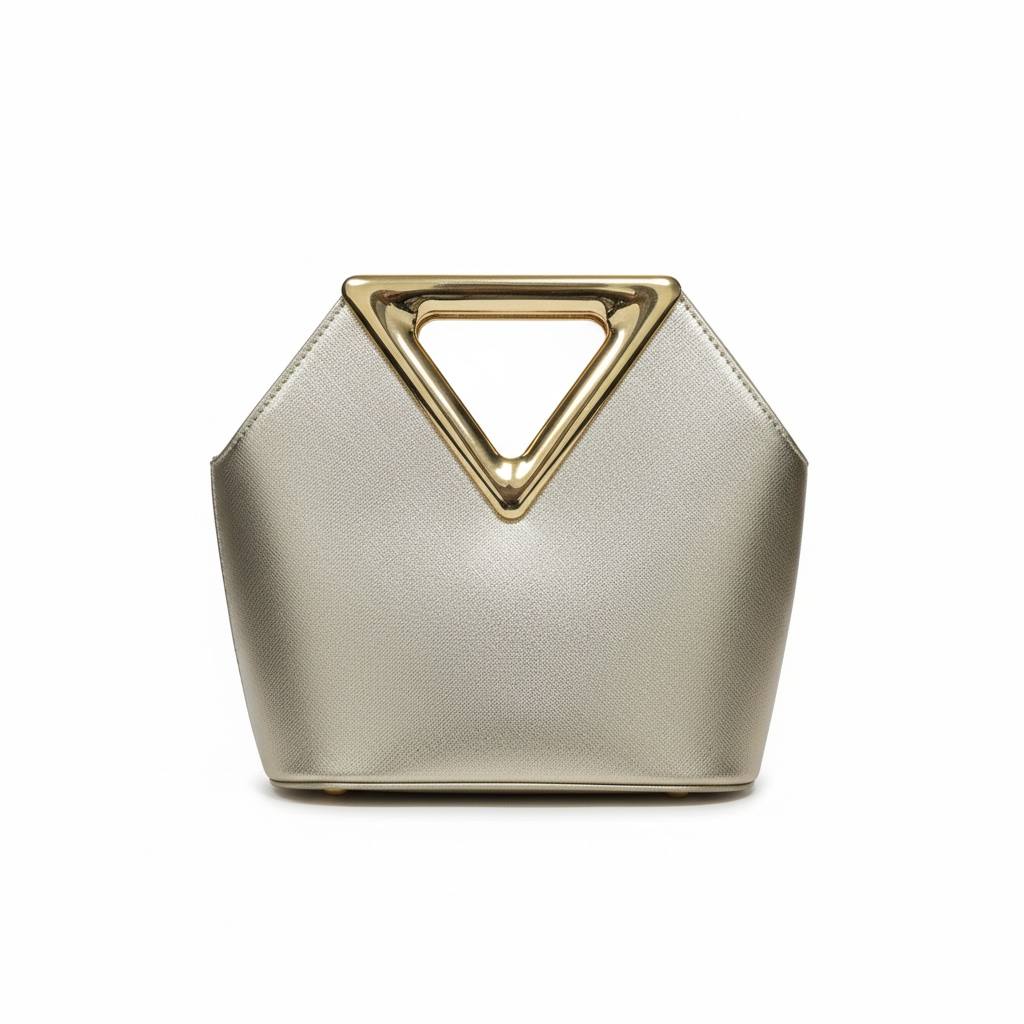Golden Prism Crystal Handbag ✨💛 | Geometric Metallic Handle Statement Bag