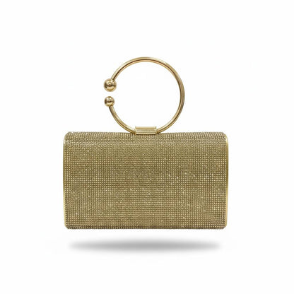 Golden Crystal Leaf Clutch ✨💛 | Luxury Statement Ring Handle Bag