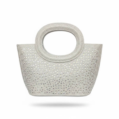 Silver Crystal Circle Handle Bag ✨🤍 | Luxury Statement Evening Handbag