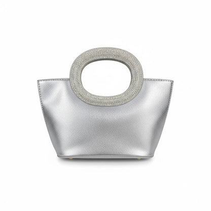 Silver Crystal Circle Handle Bag ✨🤍 | Luxury Statement Evening Handbag