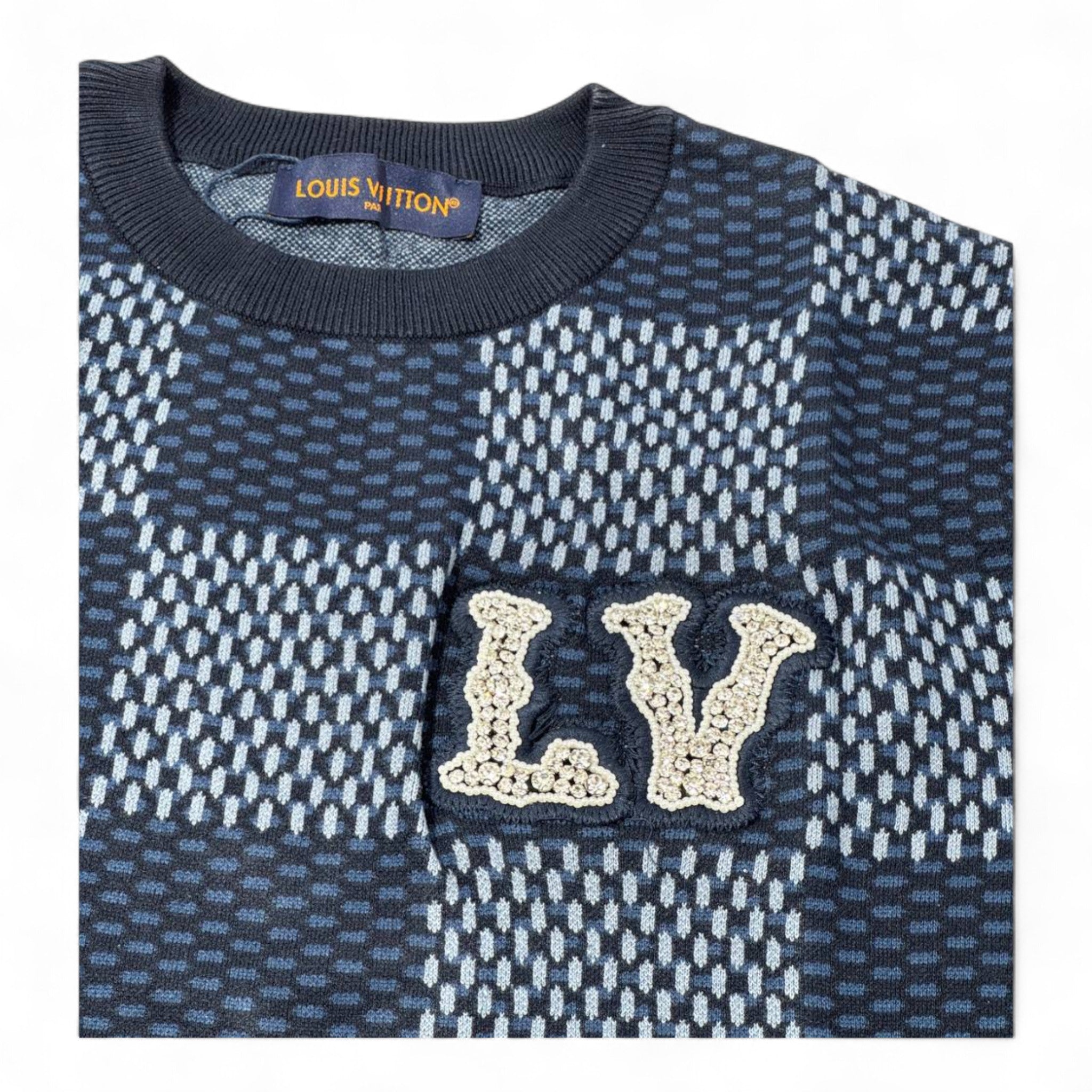 Louis Vuitton LV Knit Checkerboard Tee – Navy Monogram Style
