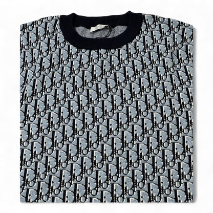 Dior Oblique Jacquard Tee – Blue/Black All-Over Monogram Edition