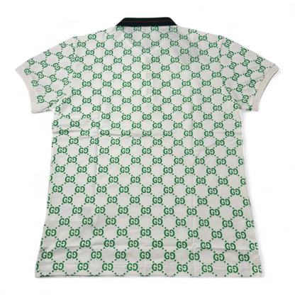 Gucci All-Over GG Monogram Polo – White & Green with Web Collar