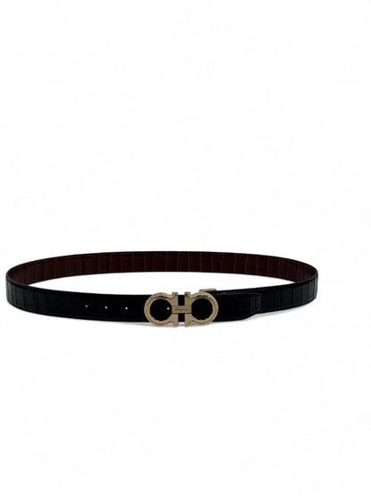 Ferragamo Signature Gancini Belt 🖤 (115 cm) | Double-Faced Black & Brown Elegance