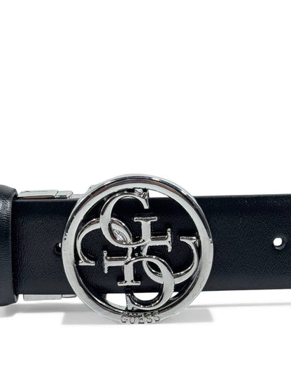 🖤 Guess Signature Black Leather Belt – Silver Logo Buckle (125 cm) 🖤