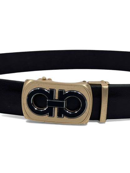 🖤 Salvatore Ferragamo Gancini Black Leather Belt – Gold & Enamel Buckle (125 cm) 🖤