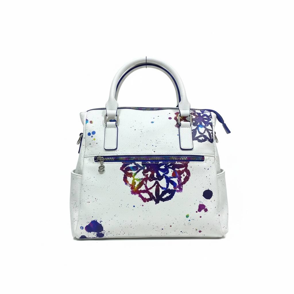 Desigual Artistic White Handbag – Splash Heart Design Tote 🎨👜 | Statement Collection