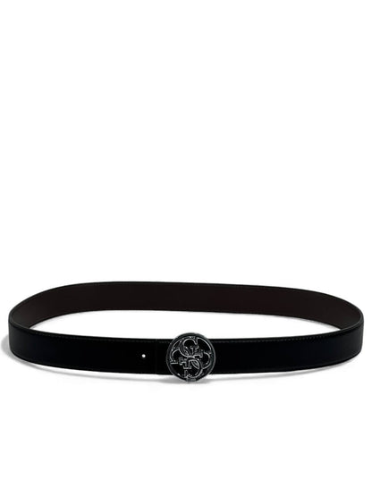 🖤 Guess Signature Black Leather Belt – Silver Logo Buckle (125 cm) 🖤