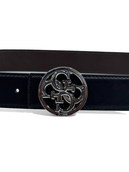 🖤 Guess Signature Black Leather Belt – Silver Logo Buckle (125 cm) 🖤