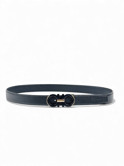 🖤 Salvatore Ferragamo Double Gancini Leather Belt – Black & Gold (120 cm) 🖤