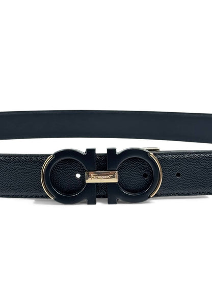 🖤 Salvatore Ferragamo Double Gancini Leather Belt – Black & Gold (120 cm) 🖤