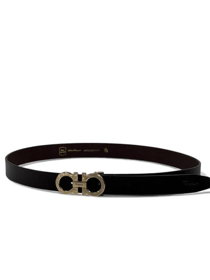 ✨ Salvatore Ferragamo Gancini Textured Leather Belt – dark brown & Gold (125 cm) ✨