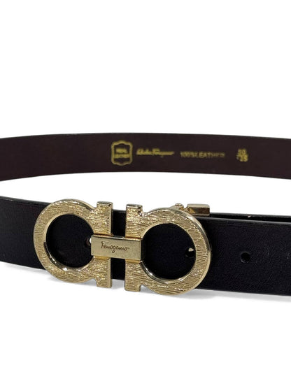 ✨ Salvatore Ferragamo Gancini Textured Leather Belt – dark brown & Gold (125 cm) ✨