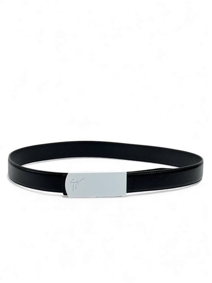 🖤 Giuseppe Zanotti Signature Metal Plate Leather Belt – 130 cm 🖤