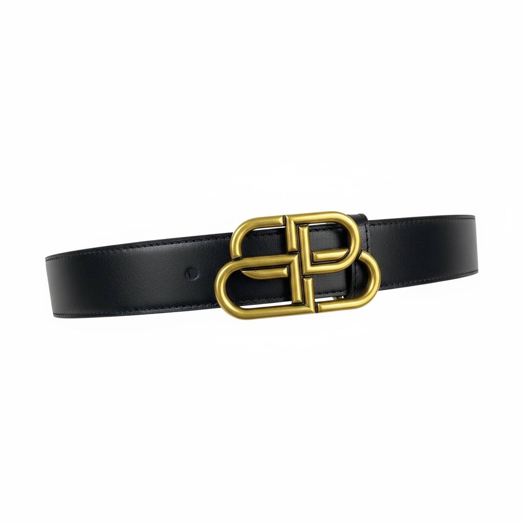 Balenciaga BB Gold Buckle Leather Belt – Black 120cm ✨🖤