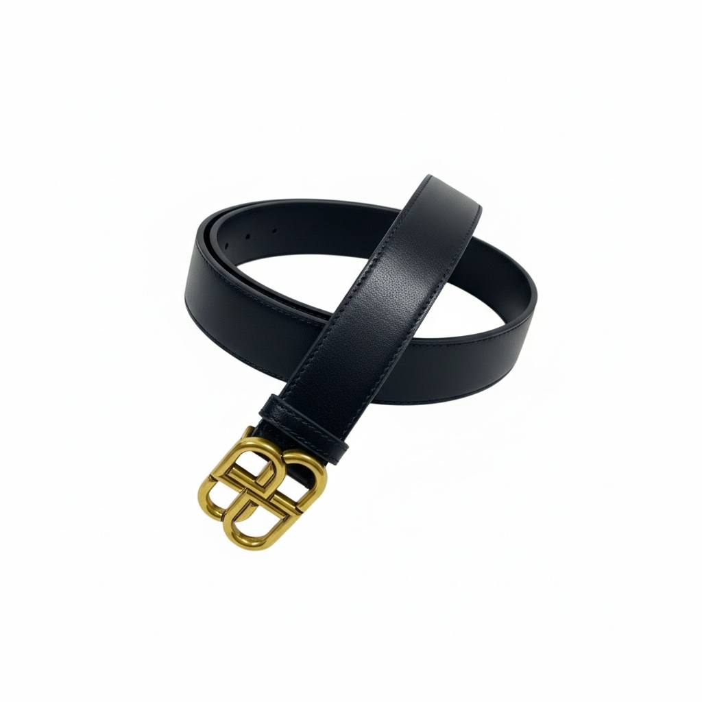 Balenciaga BB Gold Buckle Leather Belt – Black 120cm ✨🖤