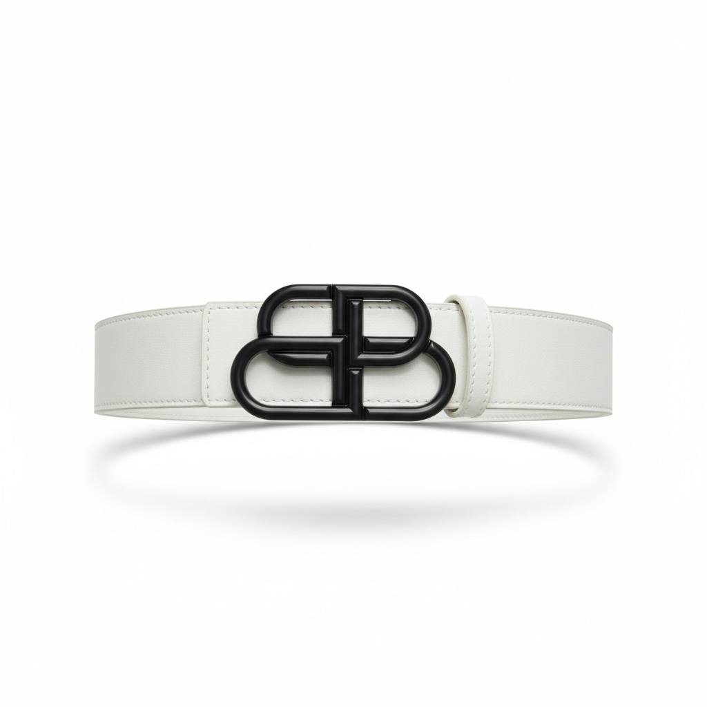 Balenciaga BB White Leather Belt – Black Logo Buckle 115cm 🤍🖤