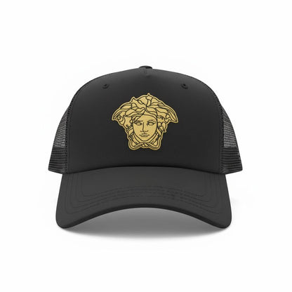 Versace Medusa Black Trucker Cap – Gold Icon Edition 👑🖤✨