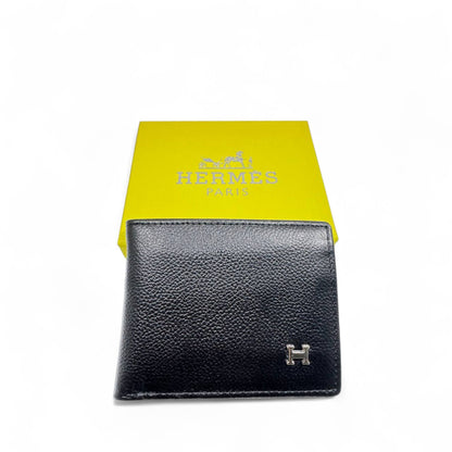 🖤 Hermès Black Leather Wallet – Men’s Luxury Bifold with Silver 'H' Logo 🖤