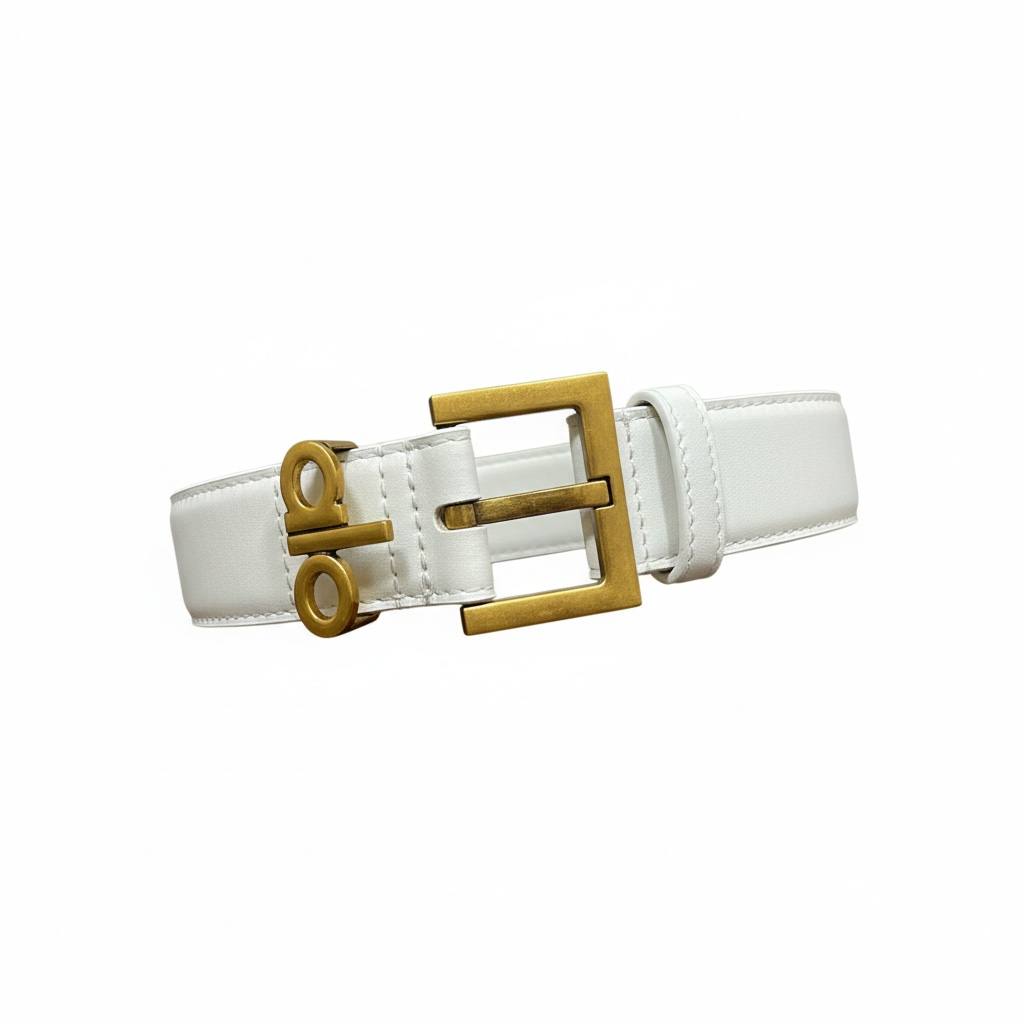 ALO Ivory Leather Belt – Matte Gold Minimal Statement ✨🤍