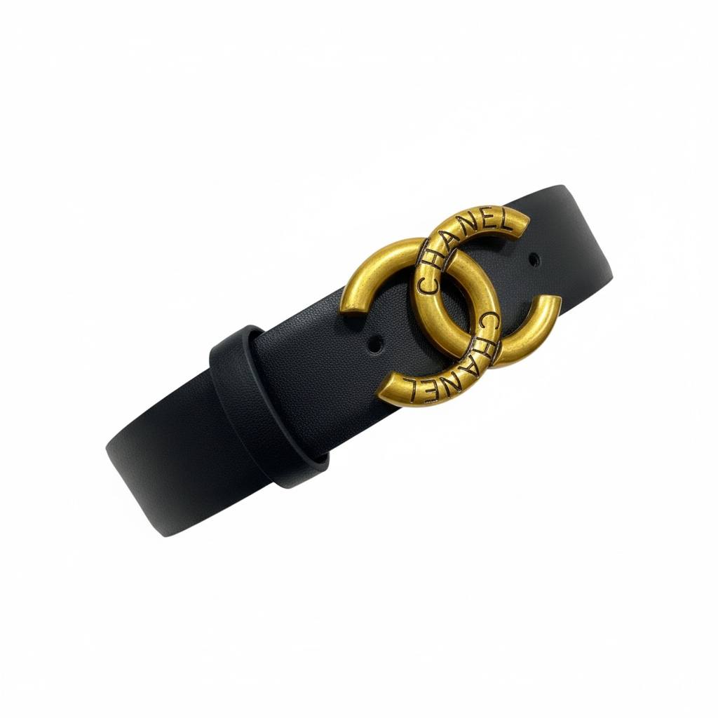 Chanel CC Logo Leather Belt – Black Gold Engraved Buckle ✨🖤