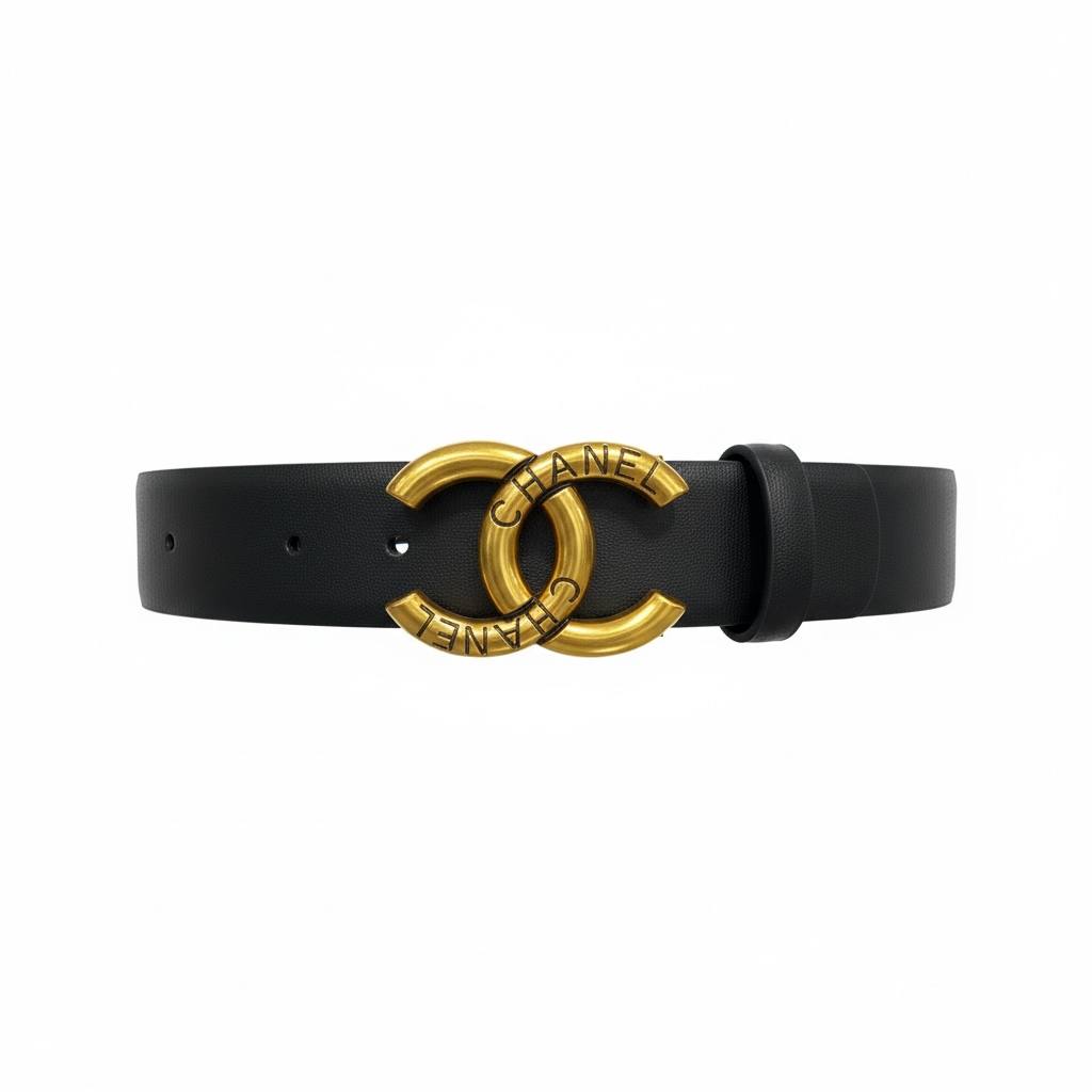 Chanel CC Logo Leather Belt – Black Gold Engraved Buckle ✨🖤