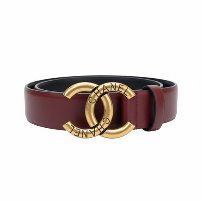 Chanel CC Logo Leather Belt – Burgundy Gold Statement Buckle ✨🍷