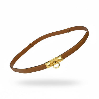 Hermès Collier de Chien Inspired Brown Leather Belt – Gold Pyramid Ring Buckle ✨