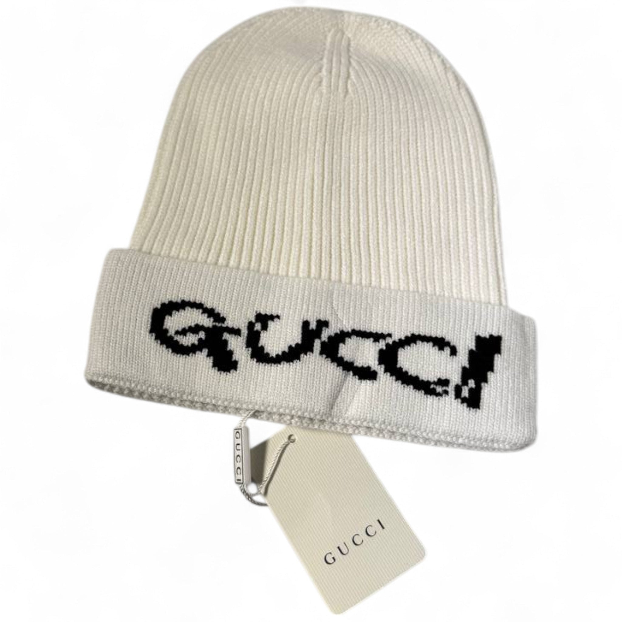 Gucci White Ribbed Knit Beanie