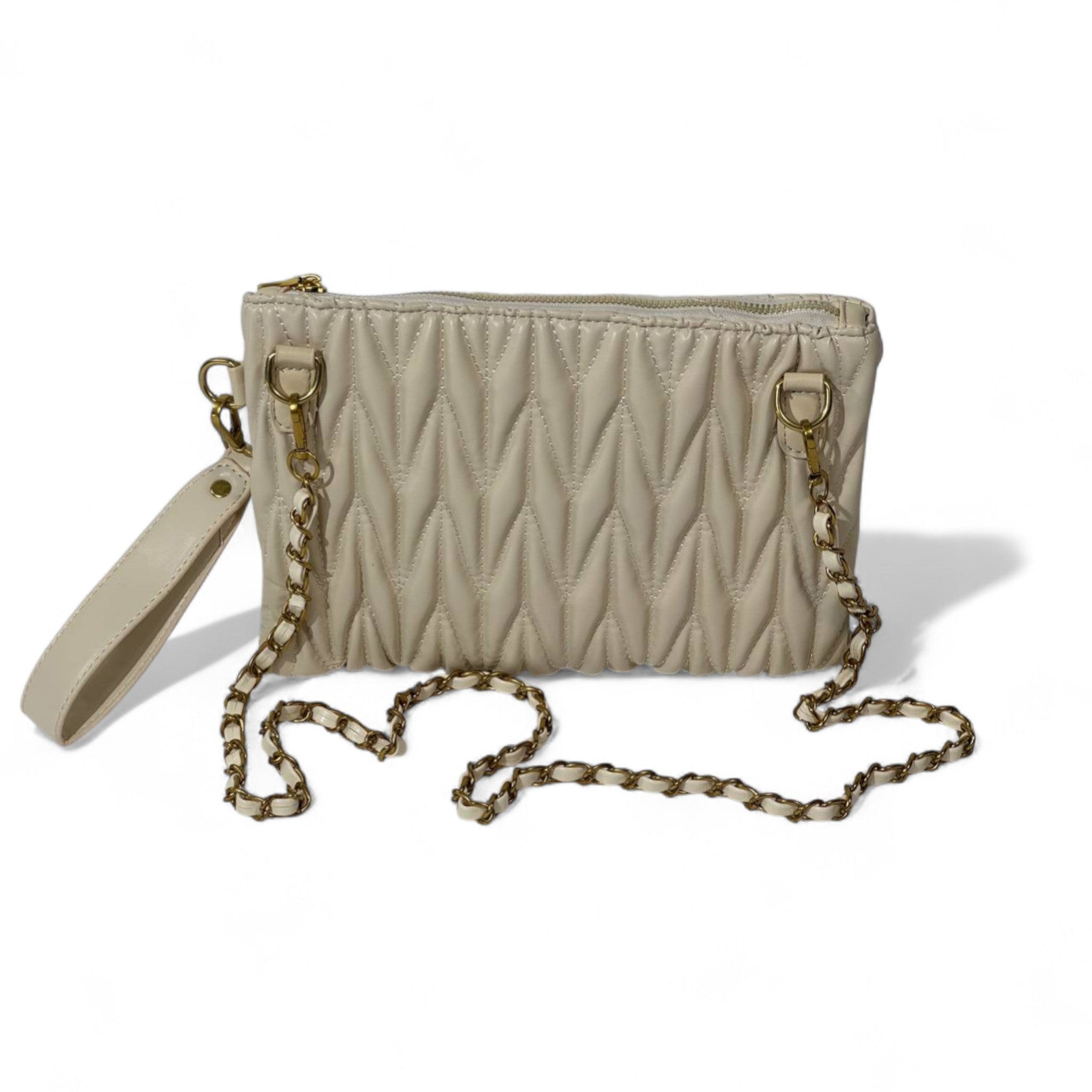 Miu Miu Matelassé Wristlet – Cream Quilted Leather Clutch with Gold Logo ✨🤍