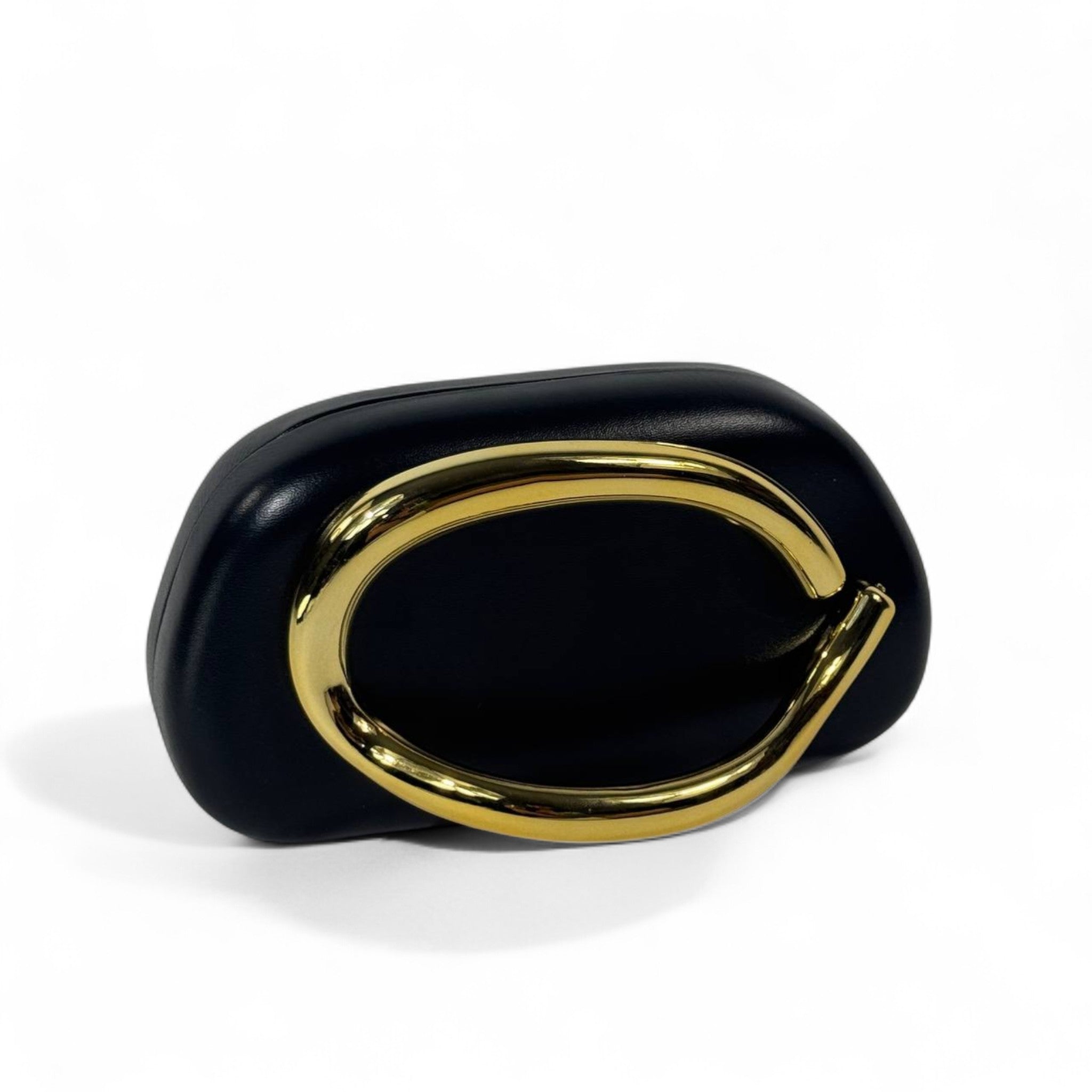 ZARA Sculptural Clutch Bag – Black with Oversized Gold Oval Hardware 🖤✨