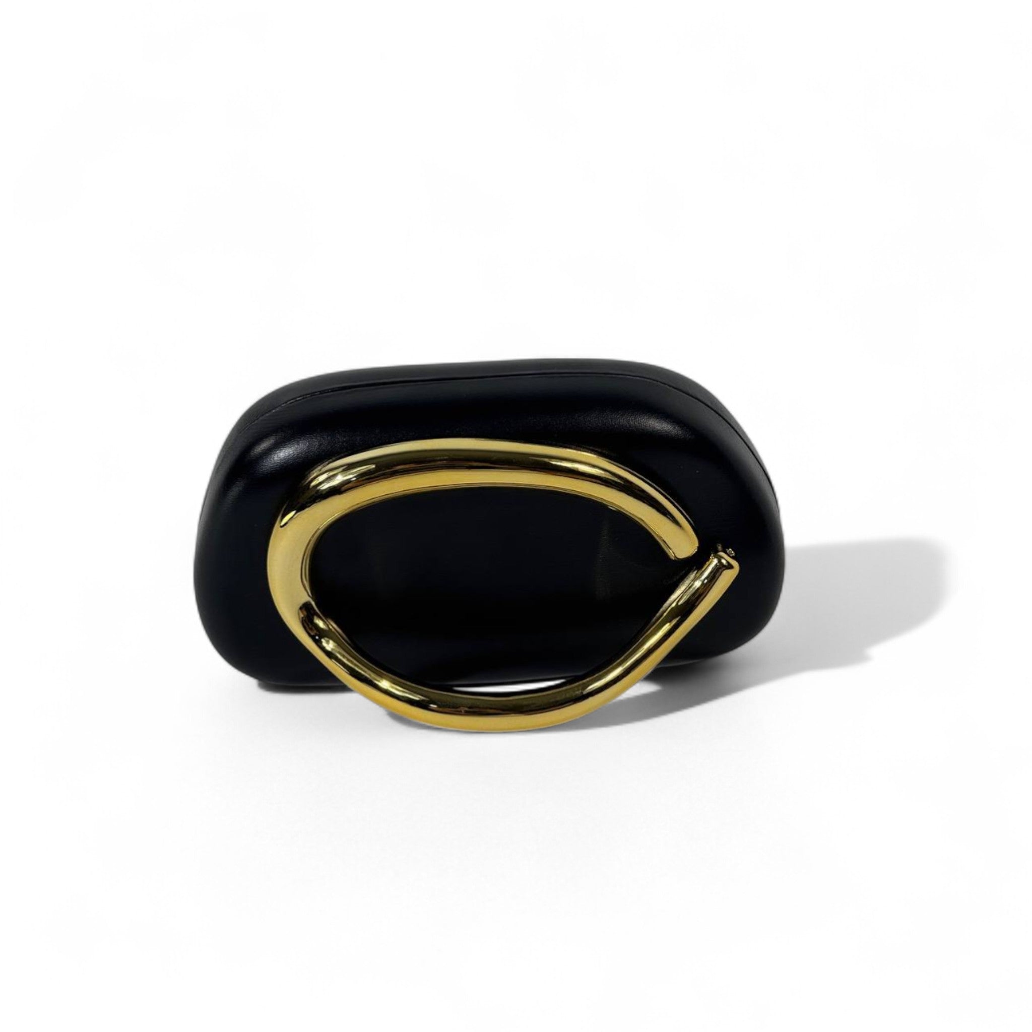 ZARA Sculptural Clutch Bag – Black with Oversized Gold Oval Hardware 🖤✨