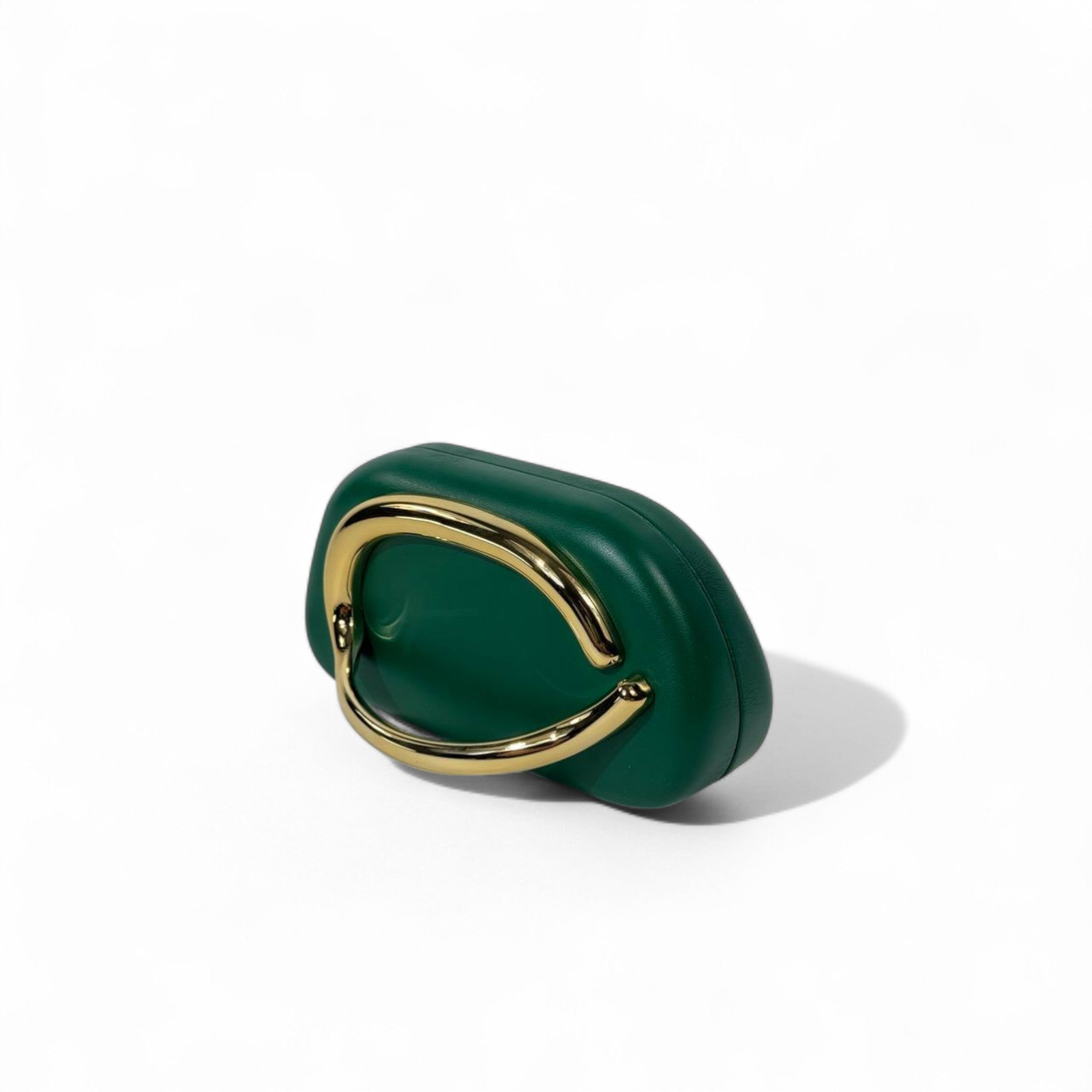 ZARA Green Sculptural Clutch – Gold Oval C-Buckle Statement Bag 💚✨