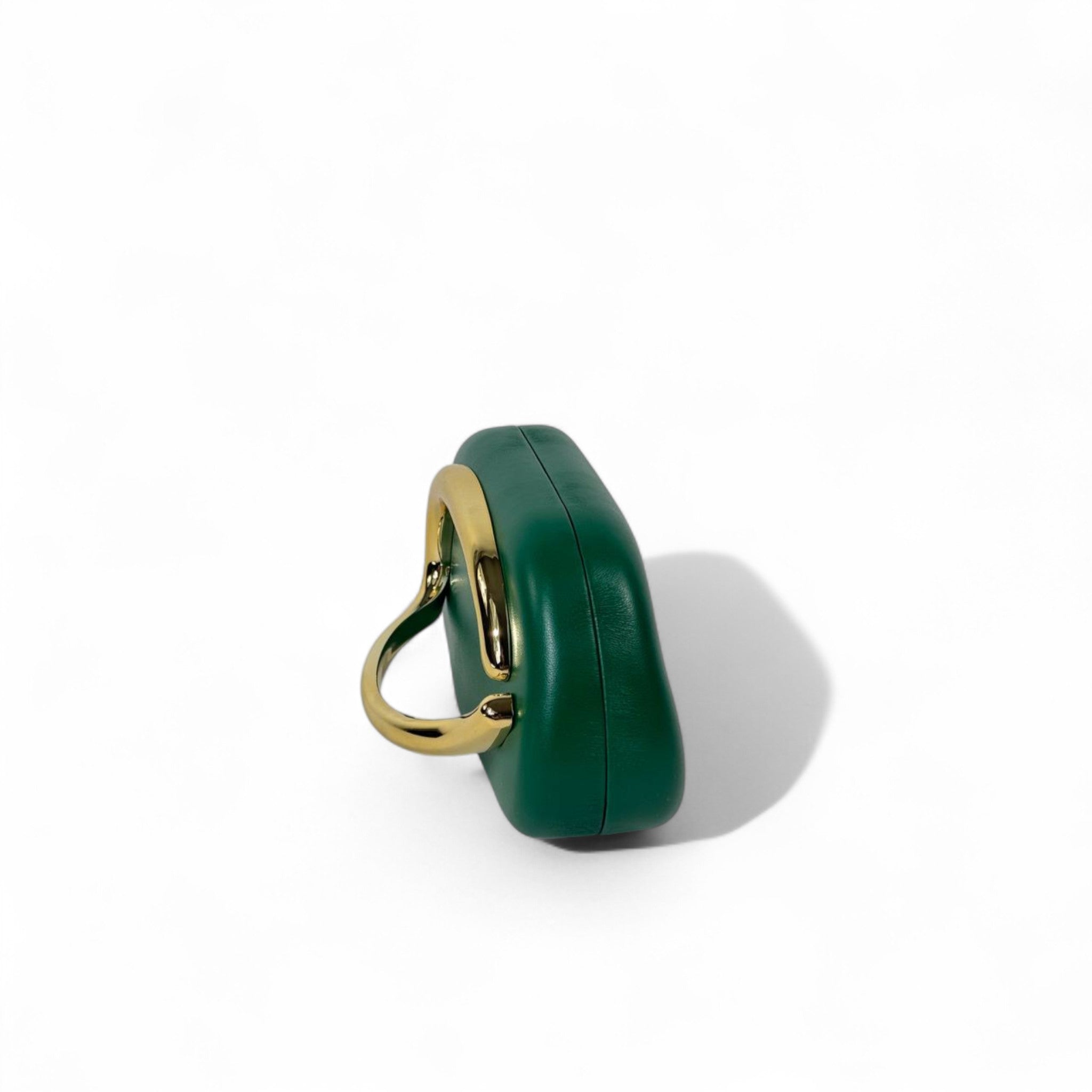ZARA Green Sculptural Clutch – Gold Oval C-Buckle Statement Bag 💚✨