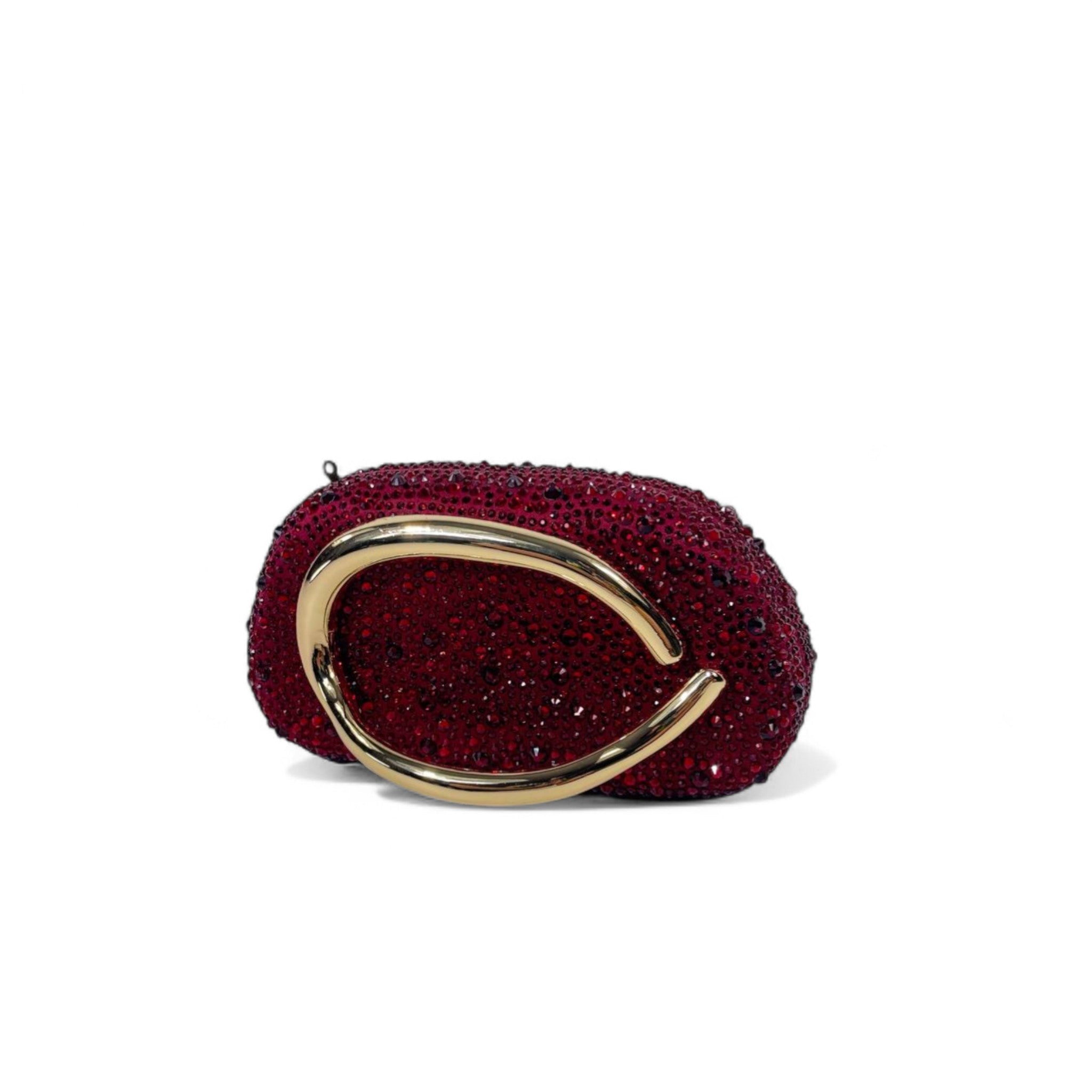 ZARA Crystal Red Sculptural Clutch – Gold Oversized Oval Hardware 💎❤️