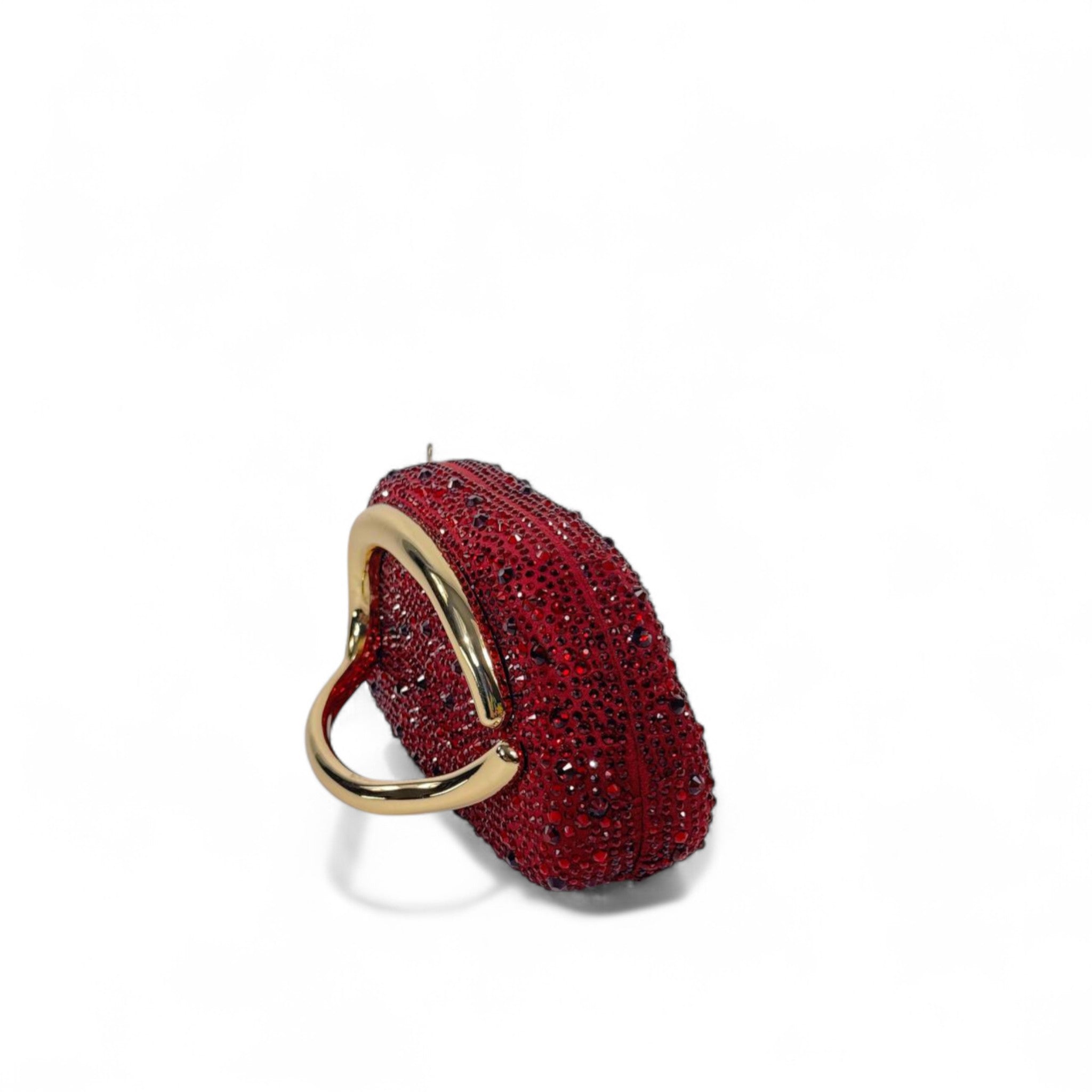 ZARA Crystal Red Sculptural Clutch – Gold Oversized Oval Hardware 💎❤️