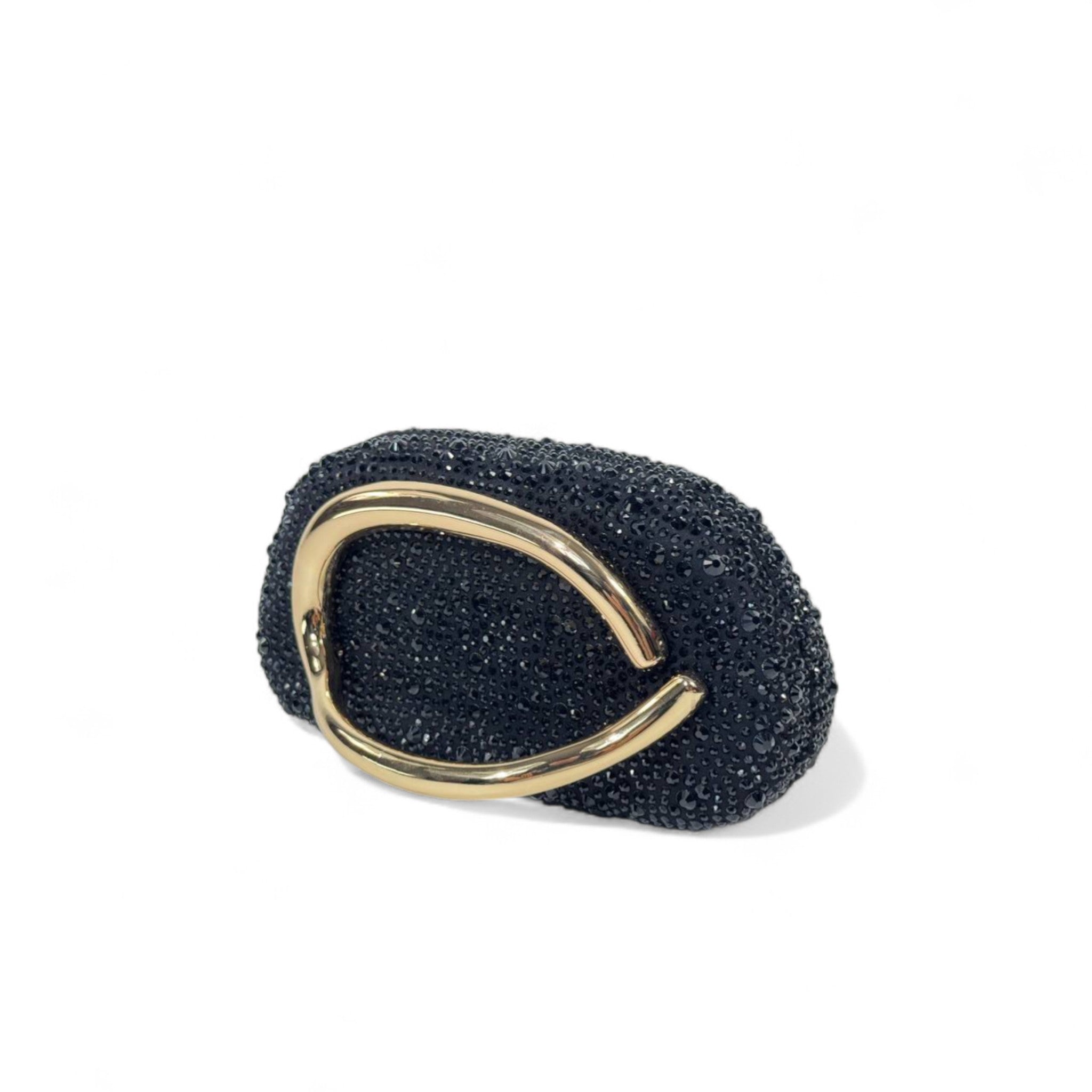 ZARA Black Crystal Sculptural Clutch – Gold C-Buckle Evening Bag 🖤✨