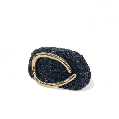 ZARA Black Crystal Sculptural Clutch – Gold C-Buckle Evening Bag 🖤✨