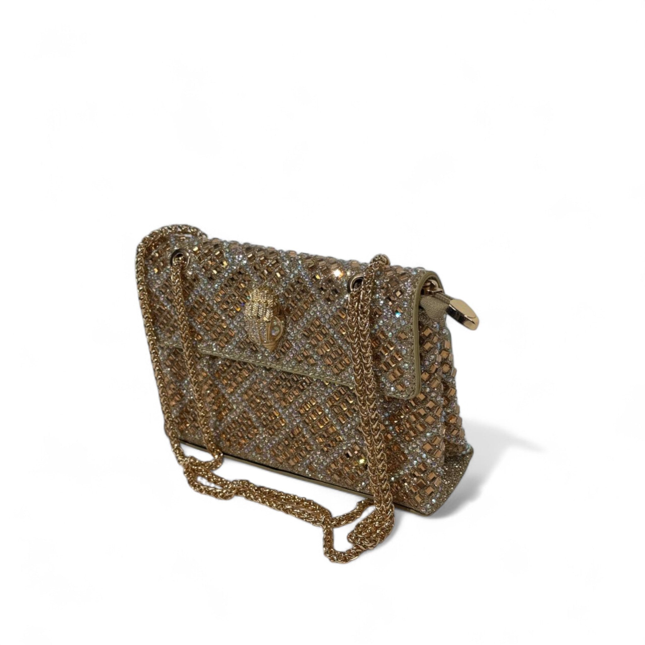 Gold Crystal Shoulder Bag – Embellished Chain Purse with Hamsa Clasp ✨🪬