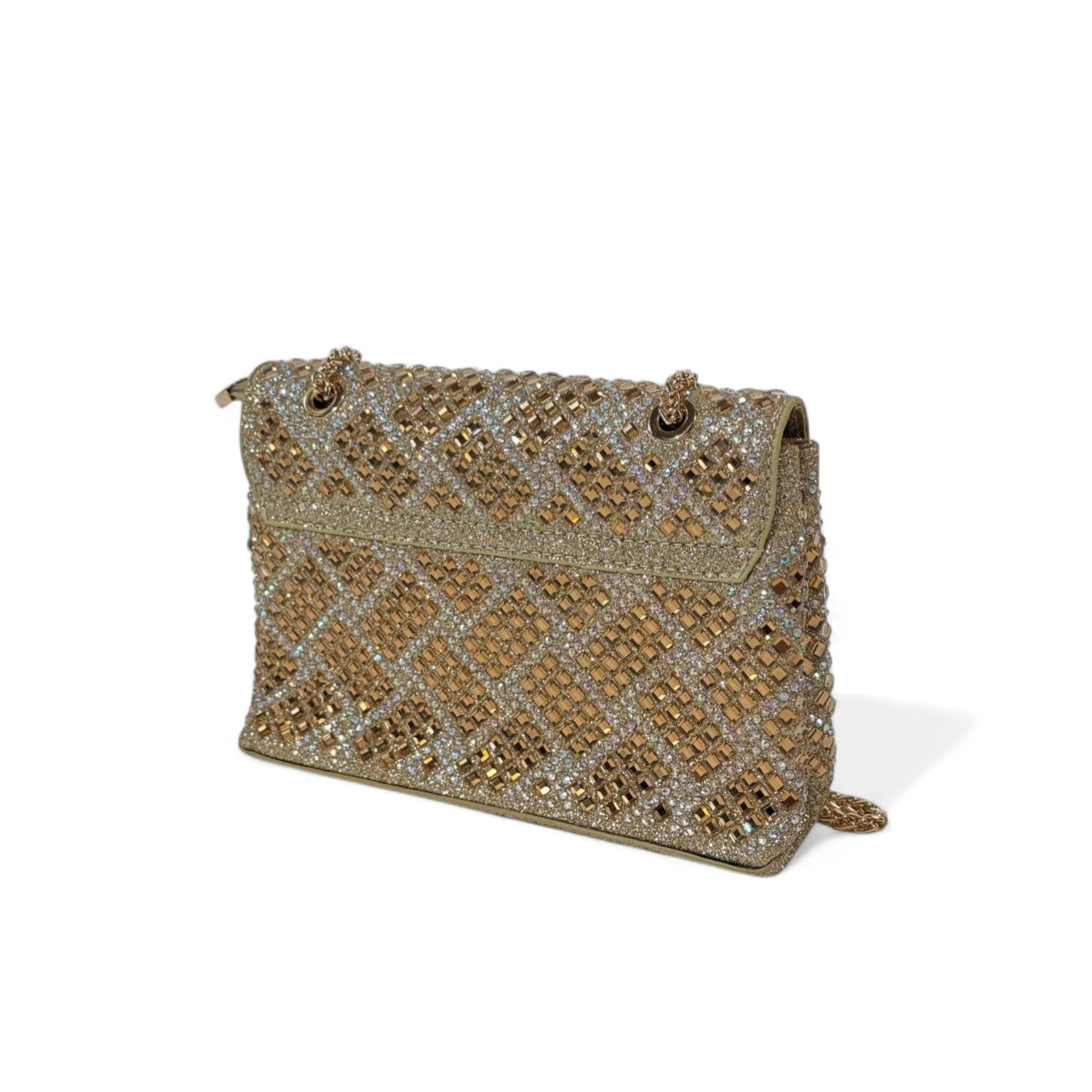 Gold Crystal Shoulder Bag – Embellished Chain Purse with Hamsa Clasp ✨🪬