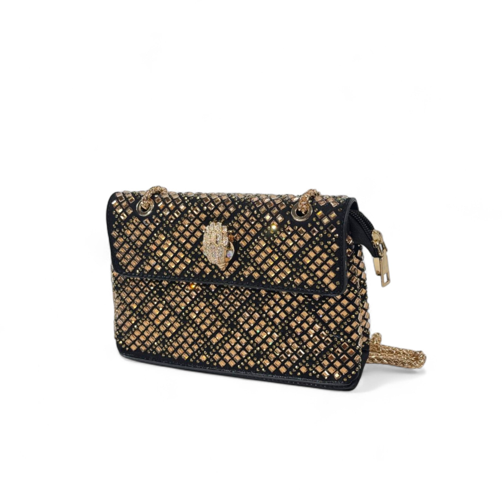 Black & Gold Embellished Shoulder Bag – Hamsa Clasp Crystal Chain Purse 🖤✨