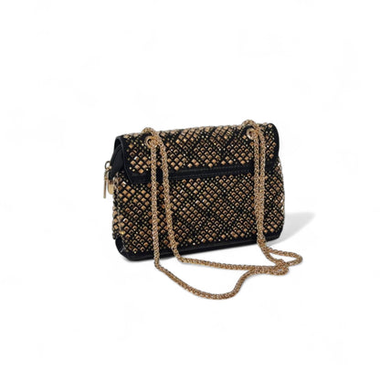 Black & Gold Embellished Shoulder Bag – Hamsa Clasp Crystal Chain Purse 🖤✨